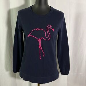 NWT Crown & Ivy Navy & Pink Flamingo Print Long Sleeve Crew Neck Sweater